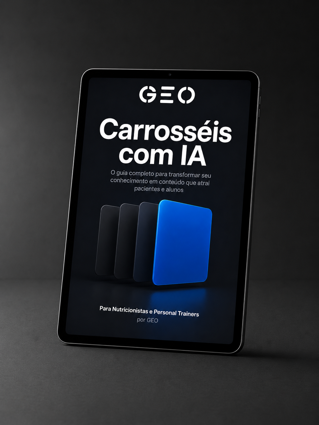 Capa do guia Carrosséis com IA exibida na tela de um tablet